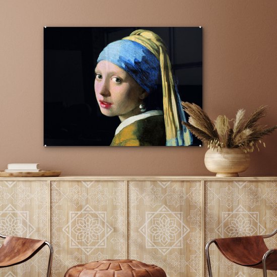 MuchoWow® Peinture sur verre 80x60 cm - Peinture sur verre acrylique - Fille à la boucle d'oreille en perle - Johannes Vermeer - Photo sur verre - Peintures