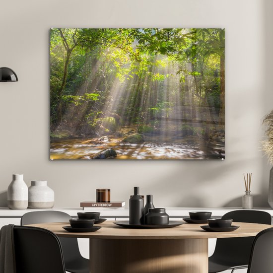 MuchoWow® Peinture sur verre 80x60 cm - Peinture sur verre acrylique - Rayons de soleil à travers le feuillage - Photo sur verre - Peintures