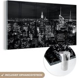 MuchoWow® Glasschilderij 160x80 cm - Schilderij acrylglas - Skyline - Zwart - Wit - New York - Amerika - Foto op glas - Schilderijen