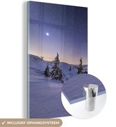 MuchoWow® Glasschilderij 20x30 cm - Schilderij acrylglas - Winter - Sneeuw - Nacht - Bomen - Foto op glas - Schilderijen