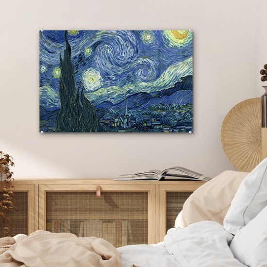 MuchoWow® Peinture sur Verre - Nuit Étoilée - Peinture - Maîtres Anciens - Vincent van Gogh - 60x40 cm - Peintures sur Verre Acrylique - Photo sur Glas