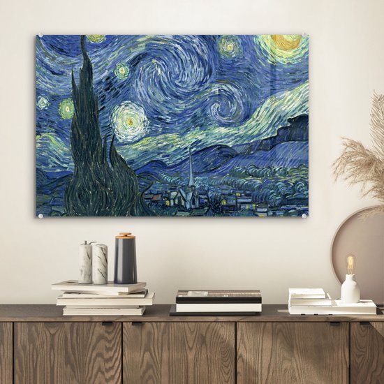MuchoWow® Peinture sur Verre - Nuit Étoilée - Peinture - Maîtres Anciens - Vincent van Gogh - 60x40 cm - Peintures sur Verre Acrylique - Photo sur Glas