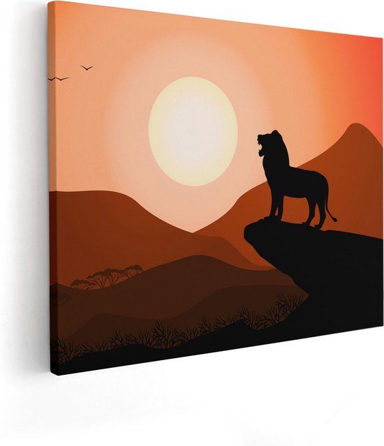 Artaza Canvas Schilderij Lion King - Silhouet Van Een Leeuw - 100x80 - Groot - Foto Op Canvas - Canvas Print