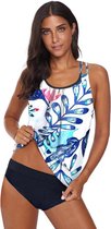 Crisscross Tankini Dames 2-Delig - Blauw Gebloemd - Maat XXL/2XL