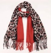 Dames lange sjaal warm met panterprint roodbruin/beige/zwart