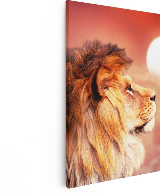 Artaza Canvas Schilderij Leeuw - Leeuwenkop - Tijdens Zonsopkomst - 80x120 - Groot - Foto Op Canvas - Canvas Print