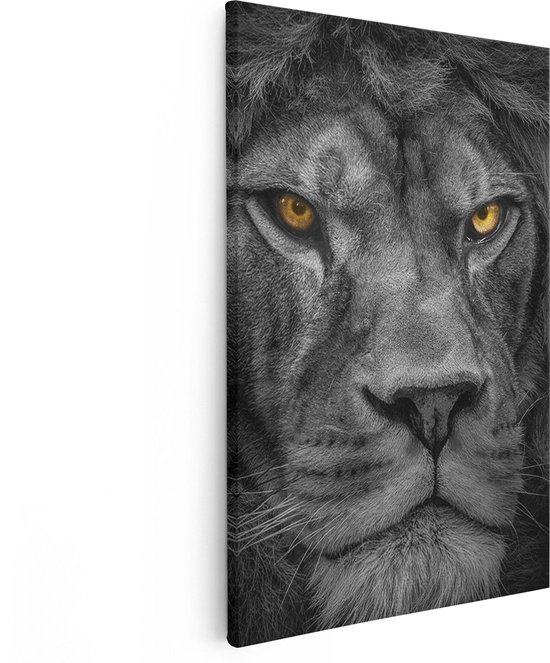 Artaza Canvas Schilderij Leeuw - Leeuwenkop - Zwart Wit - 60x90 - Foto Op Canvas - Canvas Print