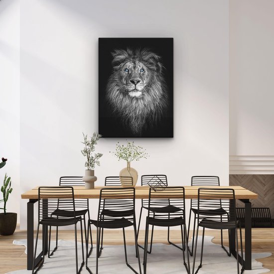 Artaza - Peinture sur toile - Lion aux yeux bleus - Zwart Wit - 60x80 - Photo sur toile - Impression sur toile