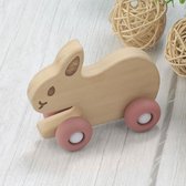 Hochet en bois pour Bébé lapin - Houten Speelgoed Enfants - Bébé adapté aux enfants et sûr avec des Roues en Siliconen - Couleurs pastel douces - WoodyDoody