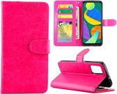 Voor Samsung Galaxy F52 5G Crazy Horse Textuur Lederen Horizontale Flip Beschermhoes met Houder & Kaartsleuven & Portemonnee & Fotolijst (Rose Red)