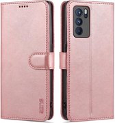 Voor OPPO Reno6 Pro 5G AZNS Huid Voelen Kalf Textuur Horizontale Flip Lederen Case met Kaartsleuven & Houder & Portemonnee (Rose Goud)