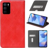 Voor OPPO A16 Doek Textuur Retro Horizontale Flip PU Lederen Schokbestendige Case met Houder & Kaartsleuf (Rood)
