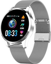Belesy® Q9 model 2021 - Smartwatch Dames - Smartwatch Heren - Horloge - 1.3 inch – Stappenteller – Calorieën - Hartslag – Bloeddruk - 10x Sporten – Milanees staal - Zilver