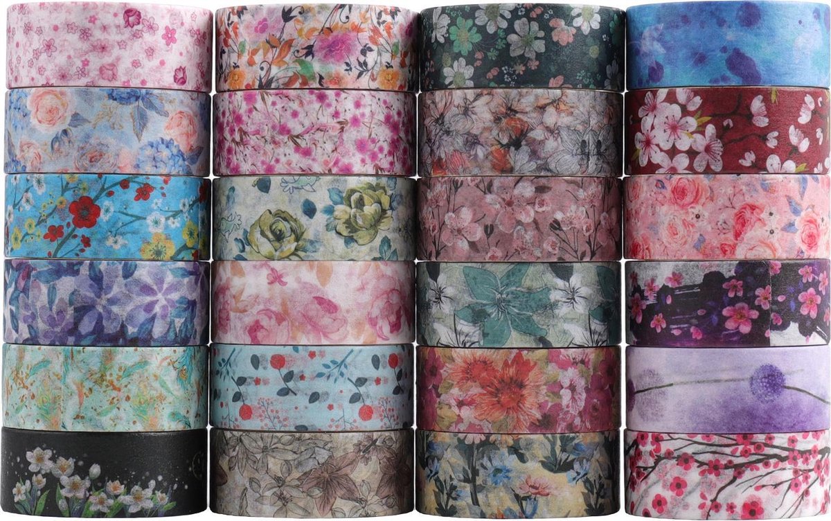Washi Tape set Bloemen - 24 rollen - Flower Masking Tape. Leuk voor bulletjournal, scrapbooking en kaarten maken — afbeelding 6