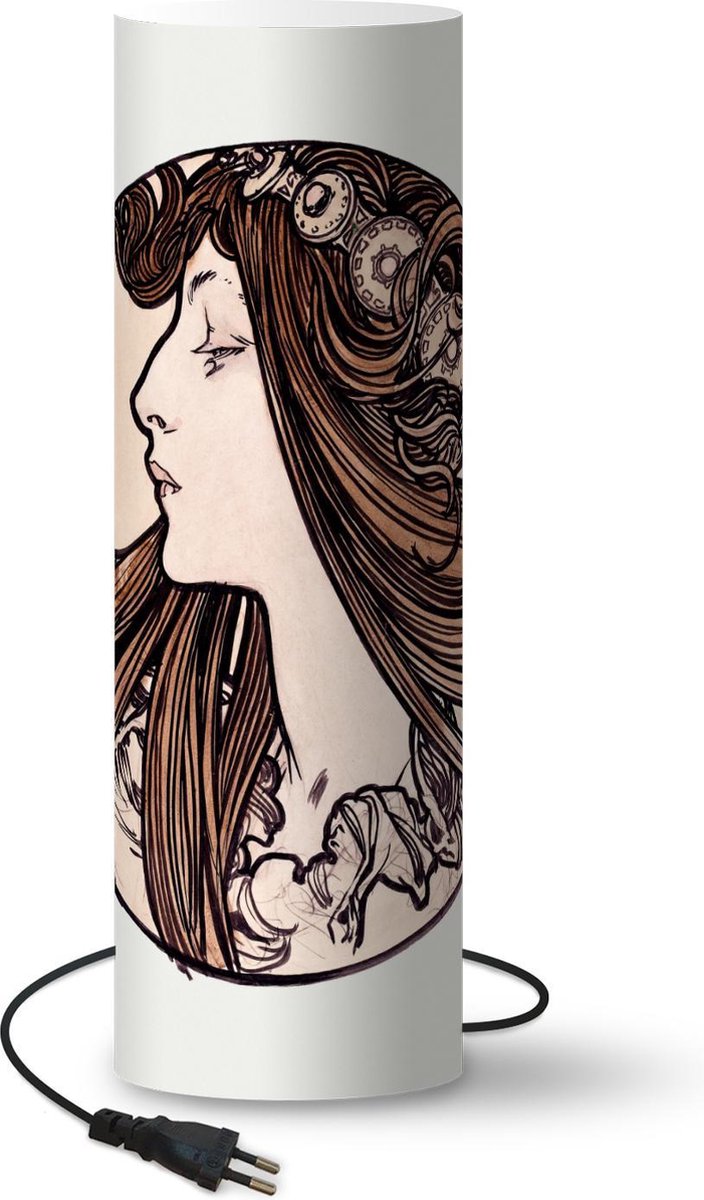 Lampe De Table Art Nouveau Palazzo INT, Fleurs, Femme, Pierre, 52cm, E14