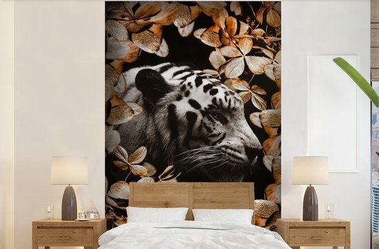 Papier peint - Papier peint photo Tigre - Zebra - Feuilles - Largeur 170 cm x Hauteur 260 cm