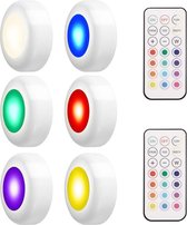 6 Stuks LEDGLE RGB Kastverlichting LED Spot Batterij-aangedreven Nachtlampje met Afstandsbediening, 4 Kleurmodi, 50lm, 3W,  [Energieklasse A+]