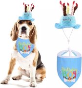 2 delige verjaardagset met hoed en bandana voor de hond blauw - hond - verjaardag - bandana - hoed - birthday