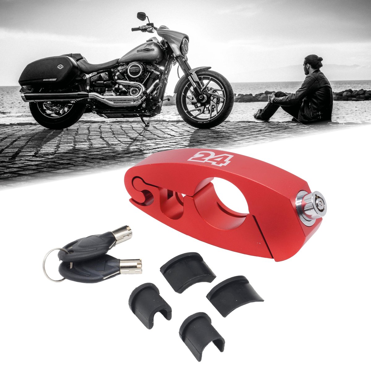 Motor24™ – Motorslot stuurslot rood – griplock – motor motorfiets brommer scooter slot - zeer solide - Geen verzendkosten