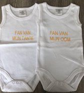 WDLS- Baby-Romper-Fan van mijn tante - Fan van van mijn oom- 2 pack romper -bedrukt rompertje-50/56