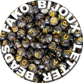 Fako Bijoux® - Letterkralen Rond - Letter Beads - Alfabet Kralen - Sieraden Maken - 7mm - 500 Stuks - Zwart/Goud