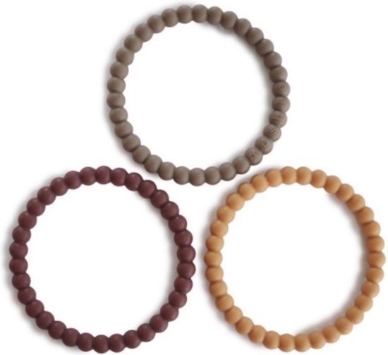 Foto: Mushie set 3 siliconen bijtringen bracelet berry marigold khaki 