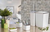 Toskana Badkamer Accessoires 5 delige Set | Zeepdispenser | Zeepbakje| Tandenborstelhouder| Prullenbak met deksel | Wc borstel | Wit