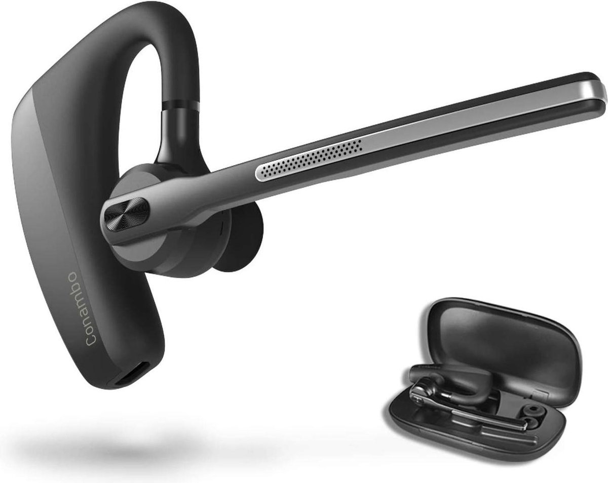 Conambo Bluetooth-headset 5.0, aptX HD 16 uur gesprekstijd, Bluetooth-headset, CVC8.0 Dual-mic, Noise Cancelling, Mute Key, draadloze headset voor mobiele telefoons, zakelijk, vrachtwagenchauffeurs, kantoor, zwart