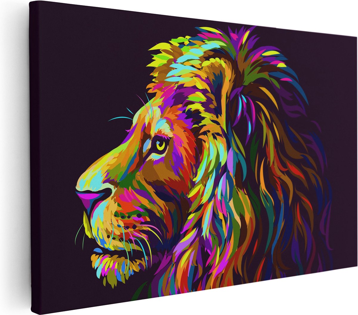 Artaza Canvas Schilderij Gekleurde Leeuw - Leeuwenkop - Abstract - 30x20 - Klein - Foto Op Canvas - Canvas Print