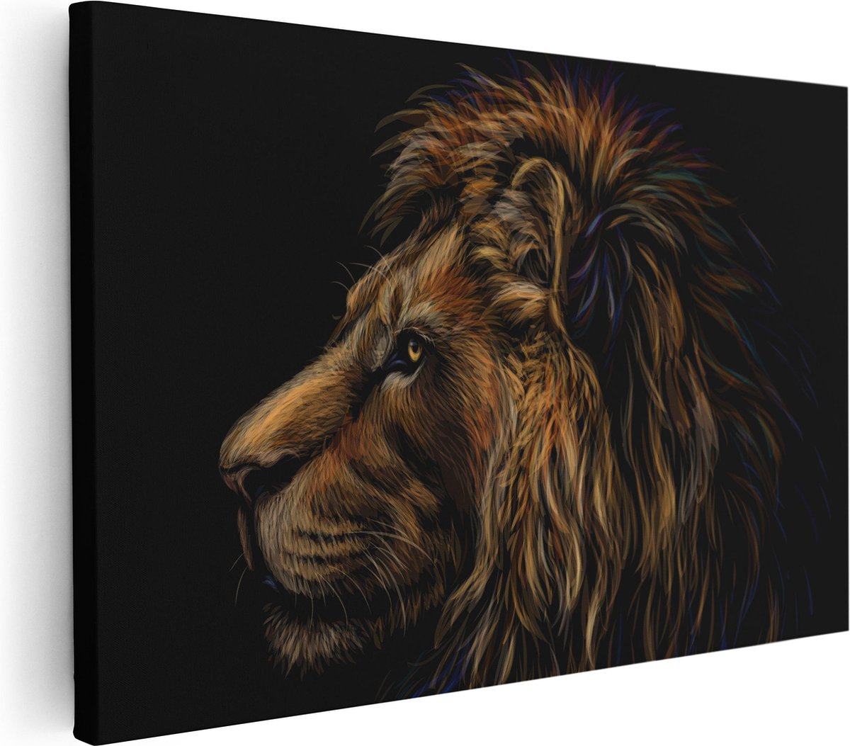 Artaza Canvas Schilderij Getekende Leeuw - Leeuwenkop - Kleur - 30x20 - Klein - Foto Op Canvas - Canvas Print