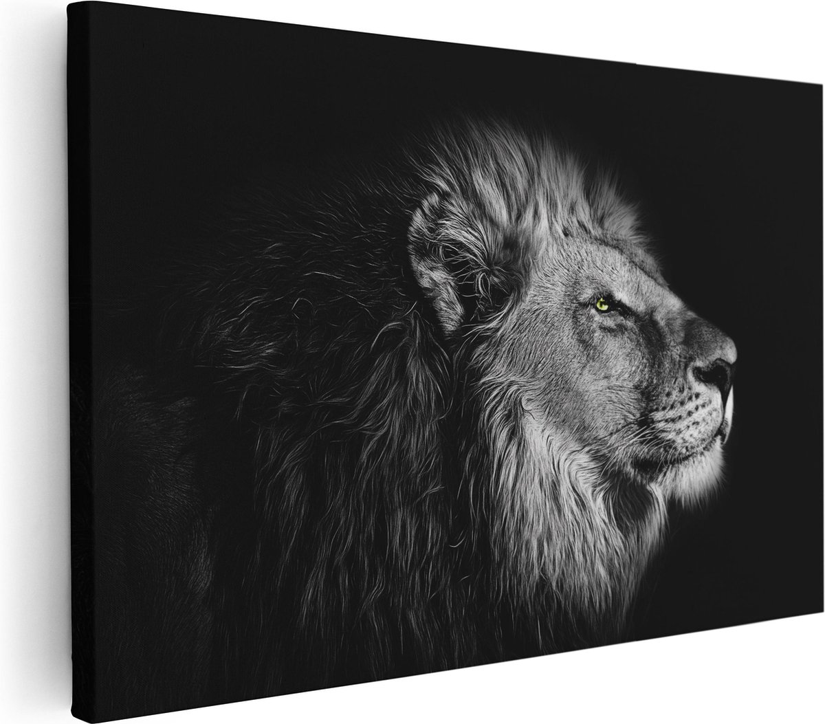 Artaza Canvas Schilderij Leeuw - Leeuwenkop - Zwart Wit - 30x20 cm - Klein - Wanddecoratie Woonkamer - Schilderijen - Muurdecoratie