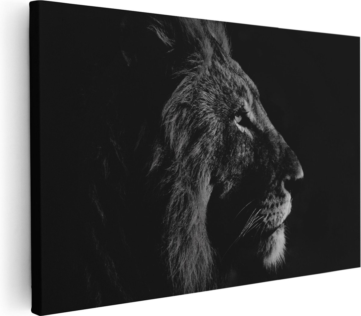 Artaza Canvas Schilderij Leeuw - Leeuwenkop - Zwart Wit - 30x20 - Klein - Foto Op Canvas - Canvas Print