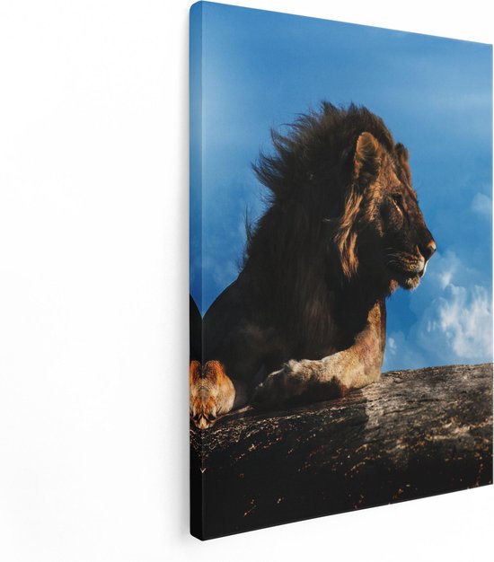 Artaza Canvas Schilderij Leeuw Tijdens Volle Maan - 60x80 - Foto Op Canvas - Canvas Print