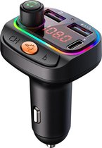 Transmetteur FM Bluetooth - Chargeur de voiture - Kit de voiture sans fil - Lumière RVB - 2x Fastcharger Port USB - Port USB-C - Appel mains libres - Pour tous les téléphones - Transmetteur FM de voiture - Bluetooth 5.0