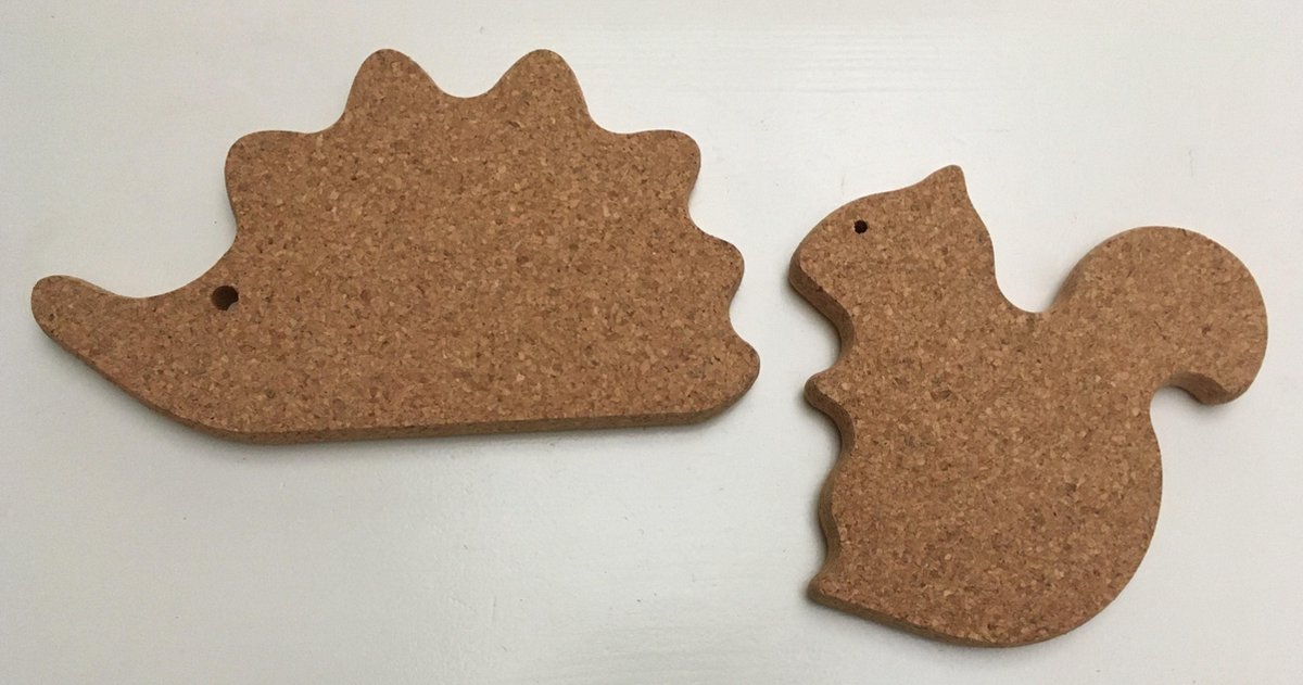 Kurk pan onderzetter set Egel en Eekhoorn