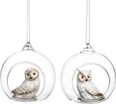 Viv! Home Luxuries Kerstbal - uil in glazen open bal - set van 2 - glas - wit - 9 cm