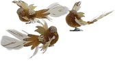 Viv! Home Luxuries Kerstdecoratie - Vogeltjes fluweel op clip -  set van 3 - goud - 13cm