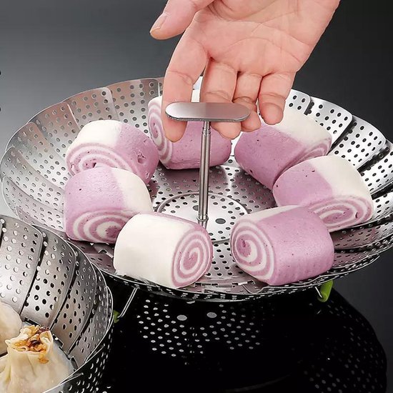 RVS Stoomrek- Stoommand Pan- Groentenstomer - Verstelbaar - stoominzet - Stoombloem- steamer basket- voor groenten/vegetables
