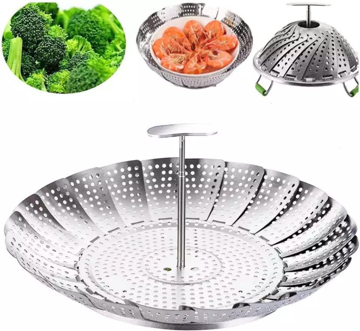 RVS Stoomrek- Stoommand Pan- Groentenstomer - Verstelbaar - stoominzet - Stoombloem- steamer basket- voor groenten/vegetables — cadeau in Kookcadeaus - foto 6