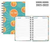 Brepols agenda - Schoolperiode 2021-2022 - Happy  - Blauw Sinaasappel - 1d/1p - 11.5 x 16.9 cm - Wire o