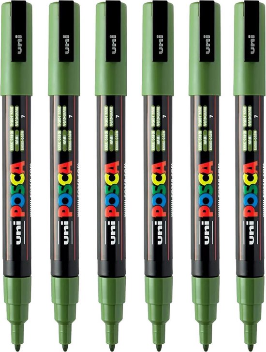 Posca Marqueurs PC- 3M Fine Tip - marqueurs peinture - Vert kaki - 6 pièces
