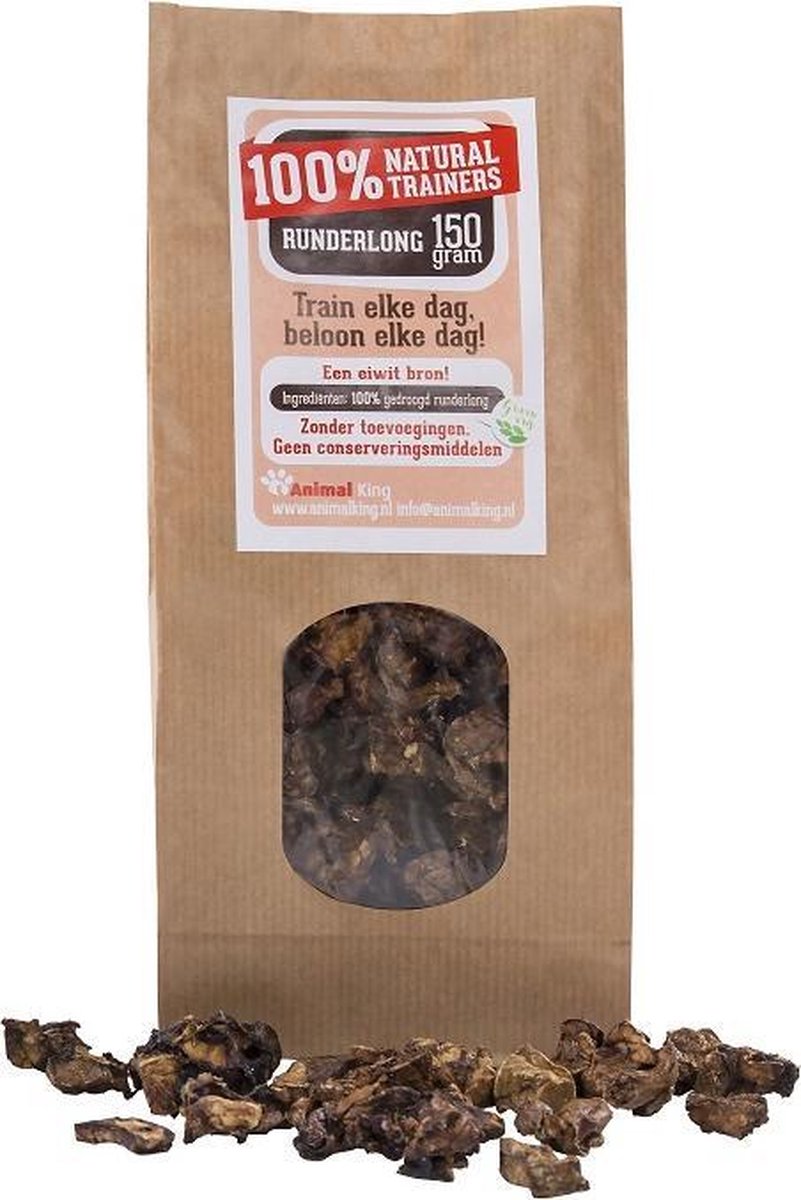 Runderlong trainers - hondensnack -Animal King - 150 gram -  6 stuks