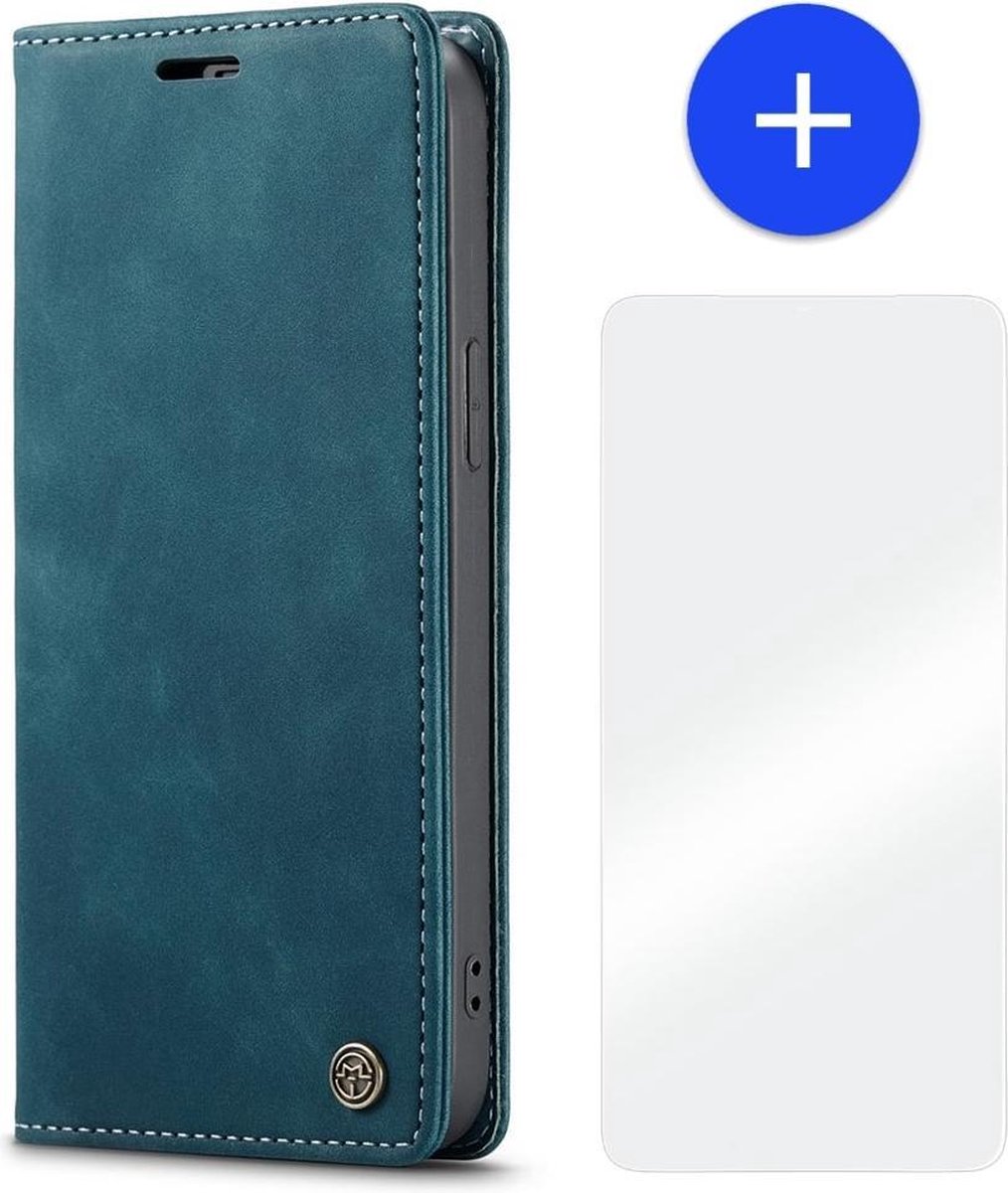 iPhone 13 Pro Slank Bookcase Hoesje Blauw Kunstleer - Caseme (013 Serie) + Cacious Screen Protector