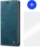 iPhone 13 Pro Max Slank Bookcase Hoesje Blauw Kunstleer - Caseme (013 Serie) + Cacious Screen Protector