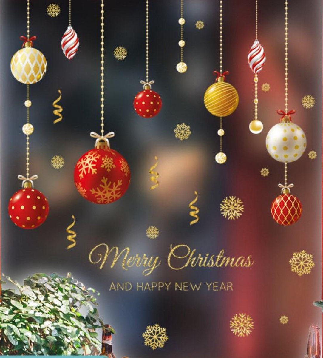 Autocollants De Noël Dorés Et Colorés – Déco De Fenêtre Et Mur (lot De 2, 45x30 Cm)