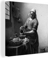 Canvas Schilderij Het melkmeisje - Schilderij van Johannes Vermeer - zwart wit - 20x20 cm - Wanddecoratie