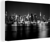 Canvas schilderij 180x120 cm - Wanddecoratie Weerspiegelde skyline van New York - zwart wit - Muurdecoratie woonkamer - Slaapkamer decoratie - Kamer accessoires - Schilderijen