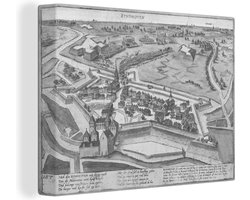 Canvas Schilderij Een historische stadskaart van Eindhoven - zwart wit - 120x90 cm - Wanddecoratie