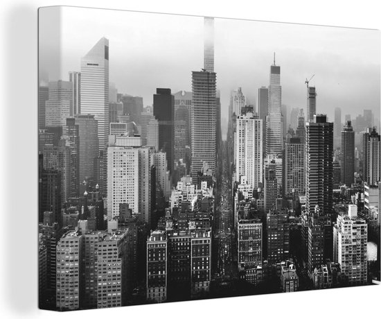 Toile Peinture Skyline de New York - noir et blanc - 90x60 cm - Décoration murale