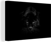 Canvas Schilderij Portret van een luipaard op een zwarte achtergrond - zwart wit - 120x80 cm - Wanddecoratie
